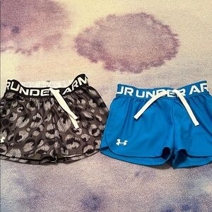 Girls Under Armour Black Patterned and Blue Shorts